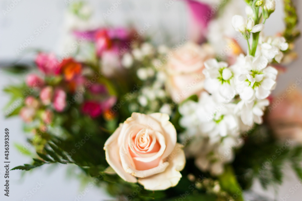 Brides flower bouquet. Wedding flowers bridal bouquet closeup decoration. bouquet for mother's day or women's day. Interior design