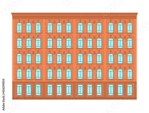 Apartment building. Urban retro style, multiple floors. Template for architecture design. Vector illustration with isolated white background.
