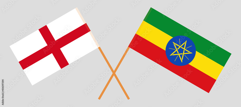 Crossed flags of England and Ethiopia. Official colors. Correct proportion