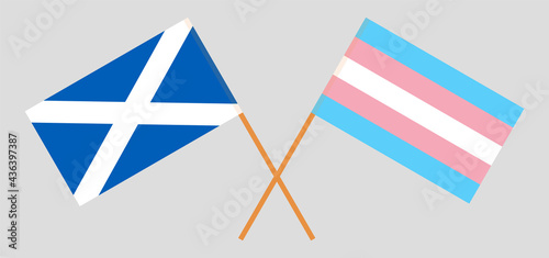 Crossed flags of Scotland and transgender pride. Official colors. Correct proportion