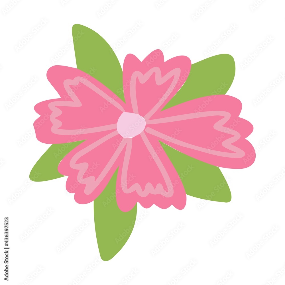 Fototapeta premium Vector pink flower of interesting shape with green petals. Flowers for the design of children's cards, banners, printing on fabric.