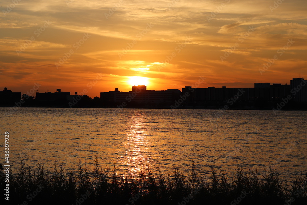 sunset over the river