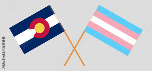 Crossed flags of The State of Colorado and Transgender Pride. Official colors. Correct proportion