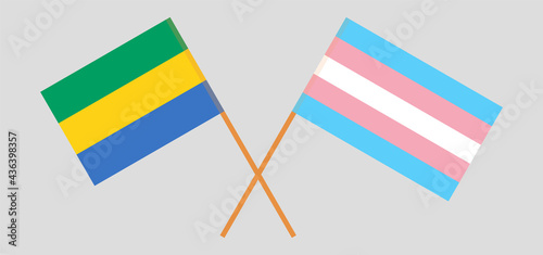 Crossed flags of Gabon and Transgender Pride. Official colors. Correct proportion