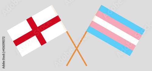 Crossed flags of England and Transgender Pride. Official colors. Correct proportion