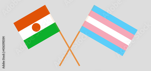 Crossed flags of Niger and transgender pride. Official colors. Correct proportion