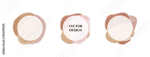 Round frames with nude and pink watercolor shapes