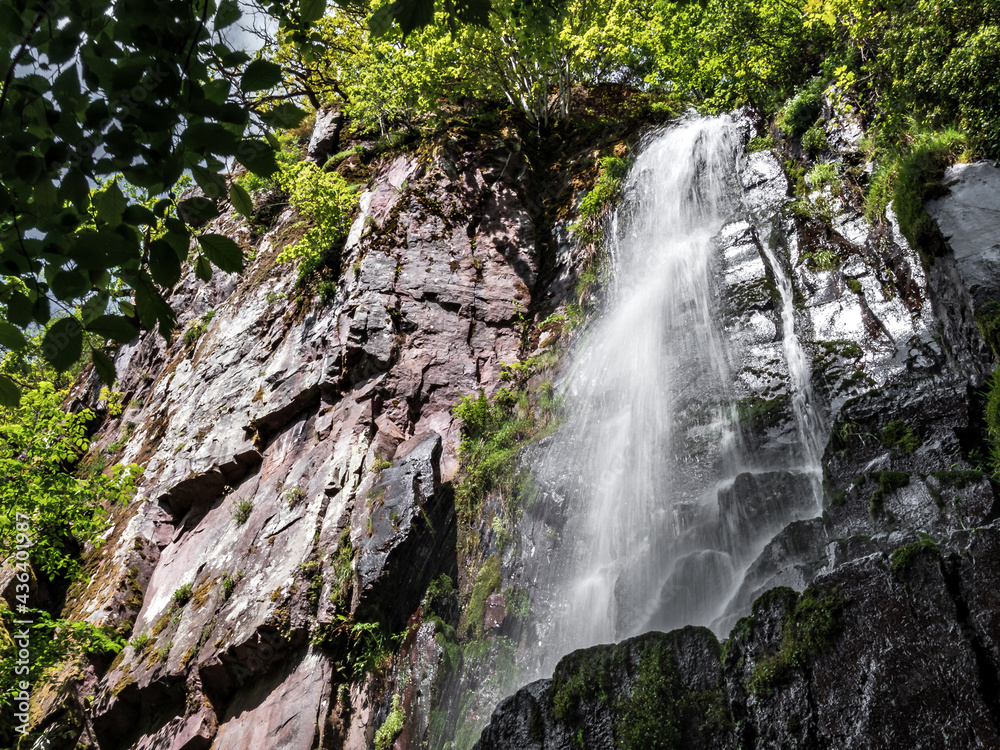 Obraz premium Nideck waterfall near the ruins of the medieval castle in Alsace
