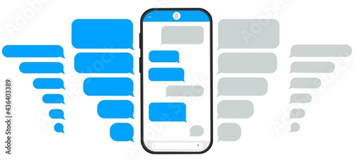 SMS messages, chat on the phone. Correspondence speech bubbles. Communication, dialogue on social networks. Text cloud for the messenger. Vector illustration.