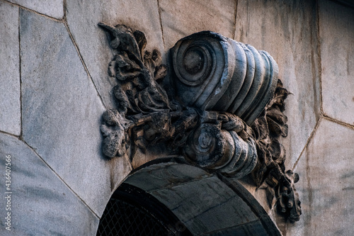 New York City - USA - Mar 30 2021: Close up detail of New York Stock Exchange Building in Lower Manhattan