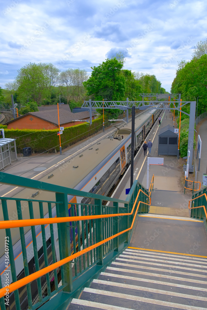 Fototapeta premium Passenger Train Railway Station, Worcestershire, England UK.