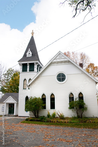 Clapboard church in New England in the USA.In New England the forests provide the materials for Clapboard houses, churches and covered bridges usually made from split oak, pine and spruce