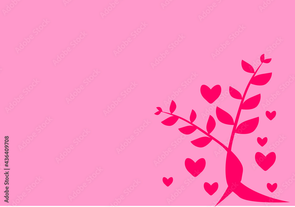 Pink plants and hearts. Vector Illustration Background