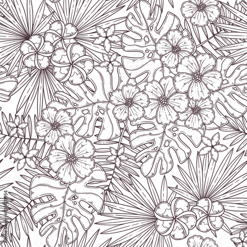 Hand drawn tropical seamless pattern Vector.