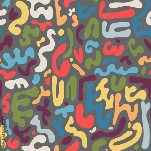 Seamless trendy vector pattern with colorful hand-drawn shapes. Abstract creative endless background.