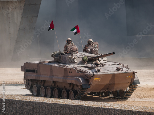 Abu Dhabi, UAE - Feb.20.2013: UAE Armed forces BMP-3 IFV (Infantry Fighting Vehicle)  in IDEX 2013 military exibition photo