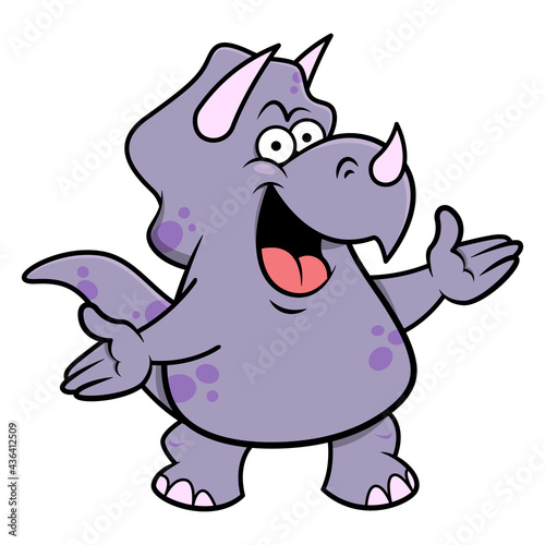 Funny Triceratops cartoon character standing and greeting, suitable for mascot, logo, and sticker with prehistoric themes for kids