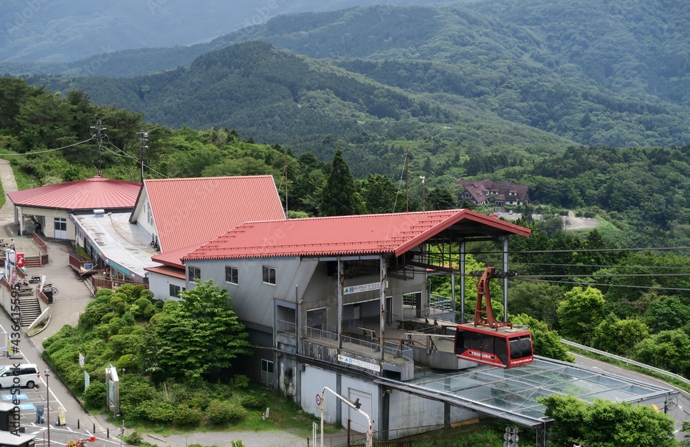 The view the ropeway of Mt Tsukuba, Tutsuji-ga-oka, the starting point of Otatsuishi course. Ibaraki, Japan. May 26, 2021.