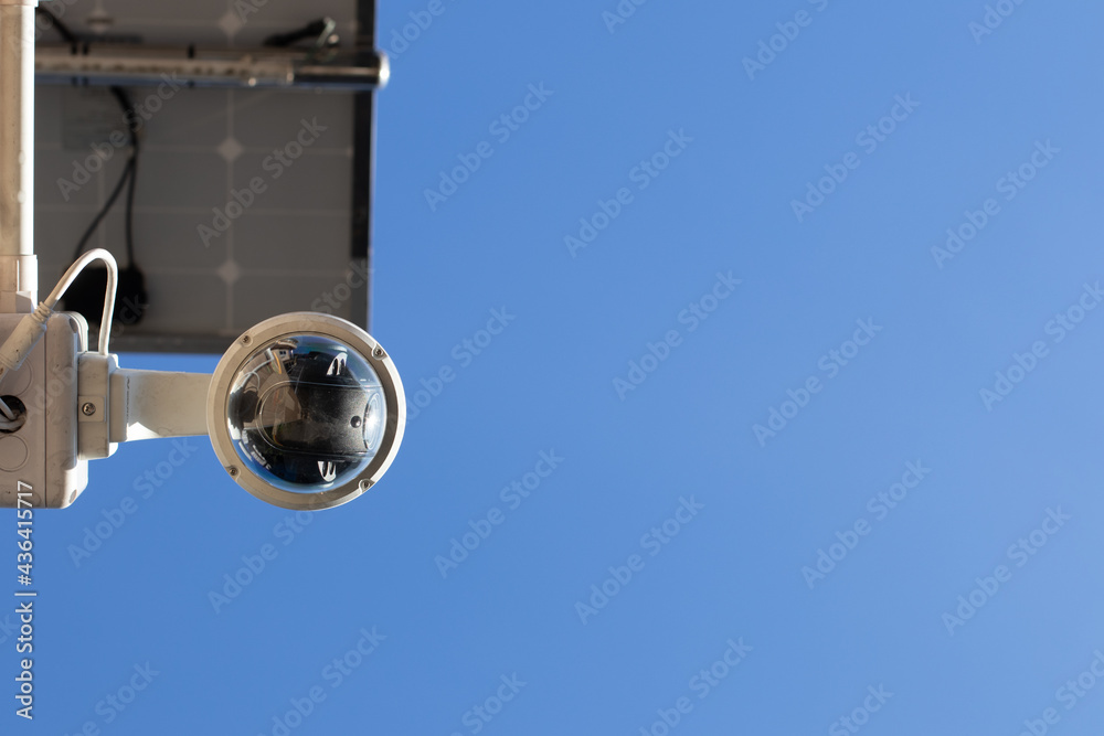 CCTV sphere using electricity from solar cells 스톡 사진 | Adobe Stock