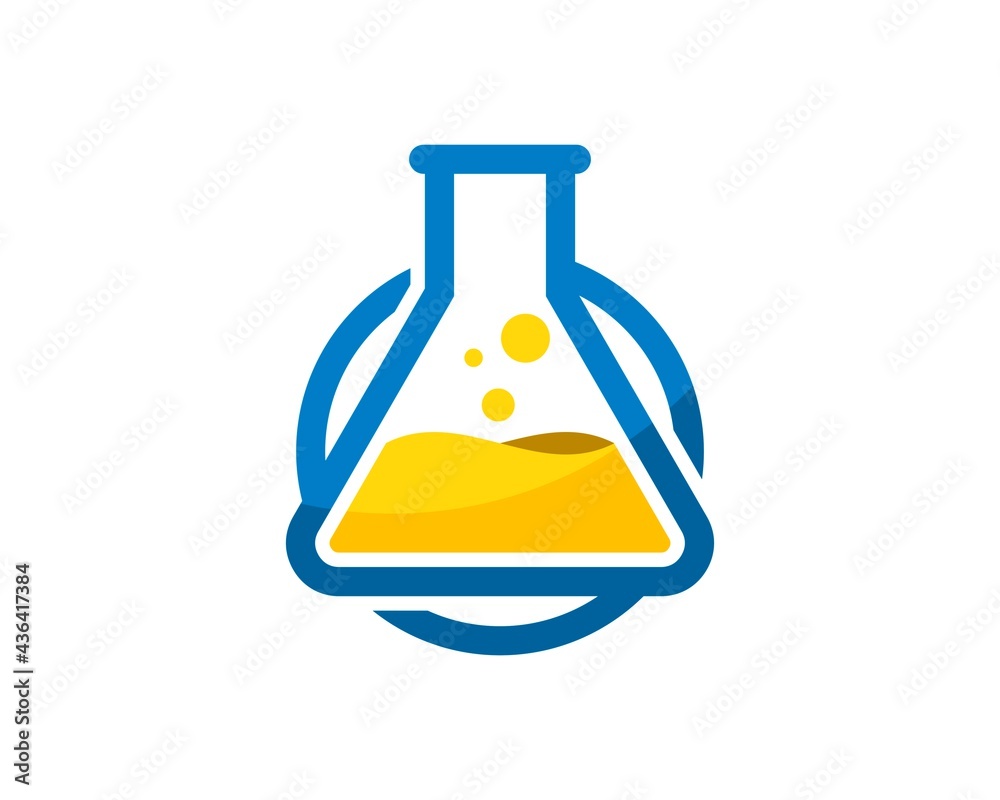 Triangle bottle laboratory with yellow liquid inside Triangle bottle laboratory with yellow liquid inside