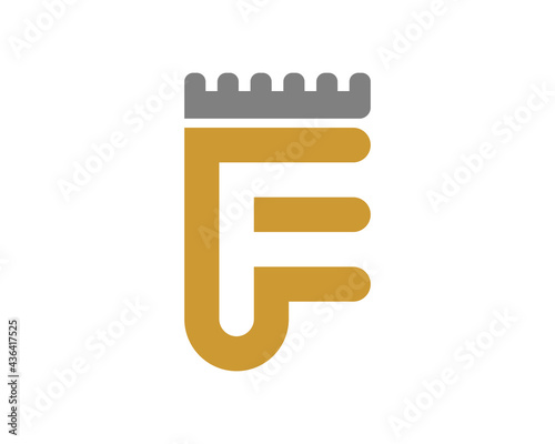 F Letter with fortress shape logo
