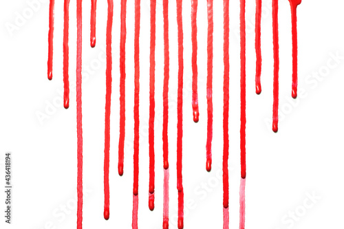 Red water color drips down on white background,Or as drop of blood,Abstract color 