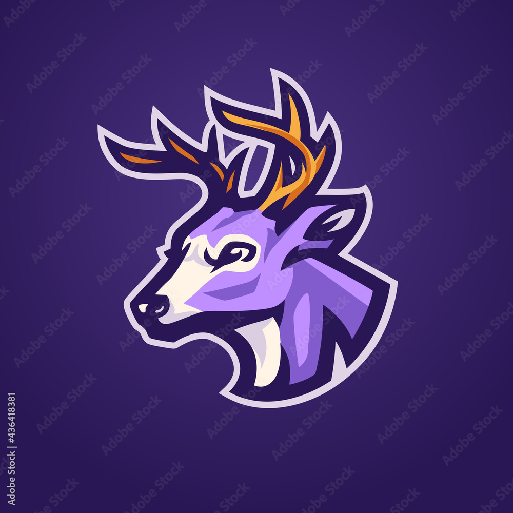 White tailed deer mascot logo. Buck animal sports logo with yellow antlers. Unique animal logo illustration concept. White tailed deer mascot logo. Buck animal sports logo with yellow antlers. Unique animal logo illustration concept.