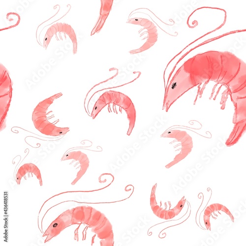 hand-drawn seamless pattern with shrimps