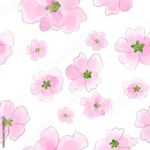 seamless pattern with pink apple tree flowers