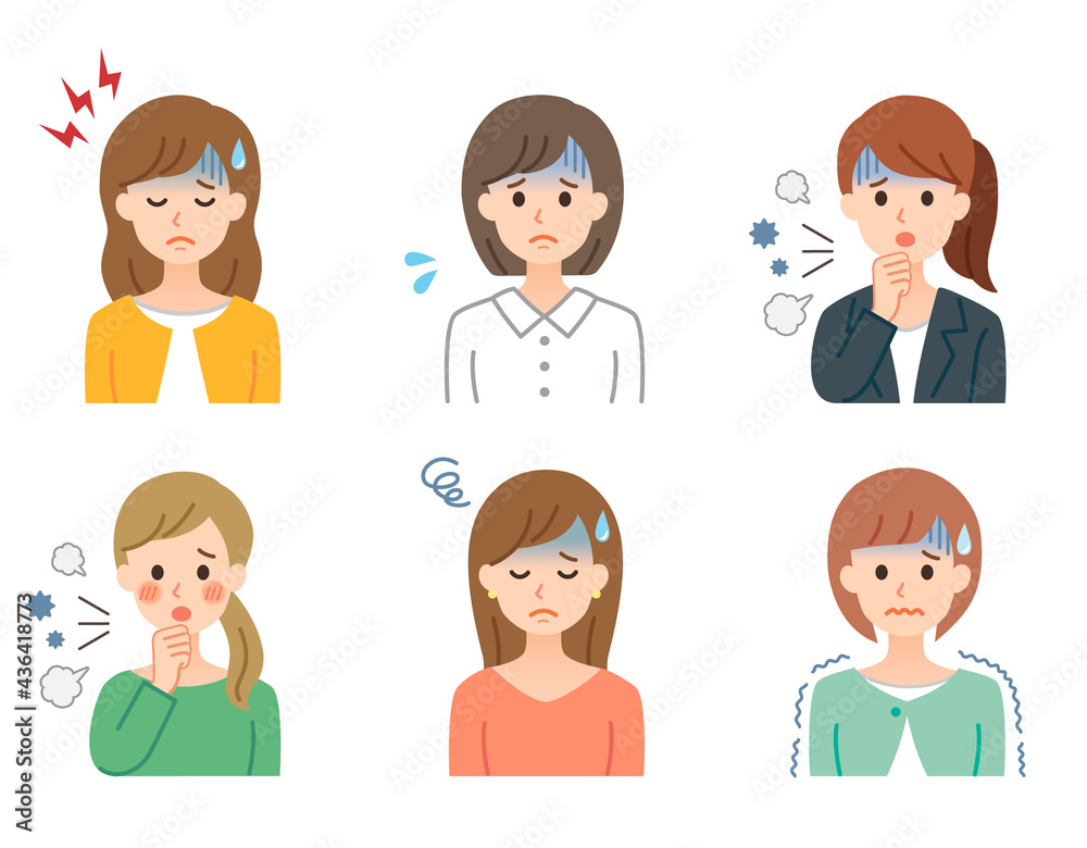 不調の女性 シンプルなイラスト素材