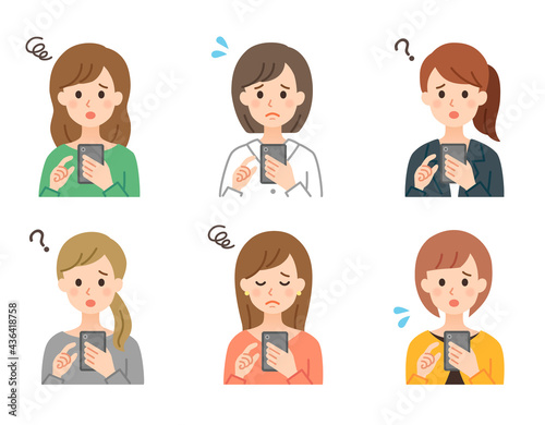 スマホを操作する女性2 シンプルなイラスト素材