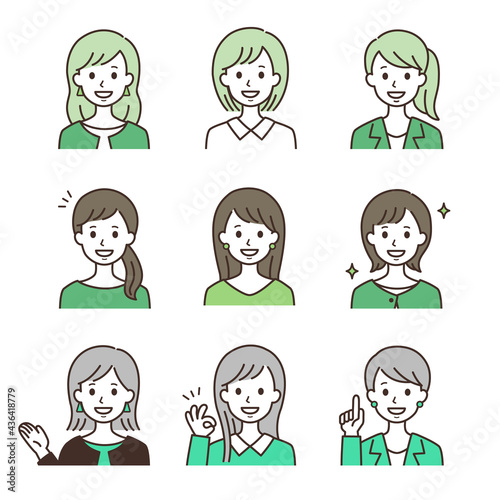 笑顔の女性1 シンプルな線画イラスト