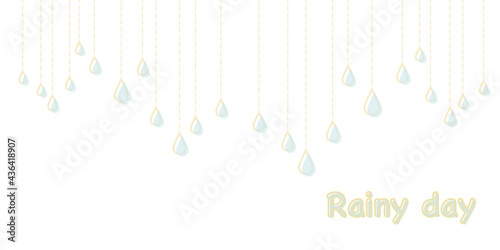 Rainy day concept illustration, Rain season background.
Water drops and texts. Card, banner, frame, template and wed design. background . Vector illustration