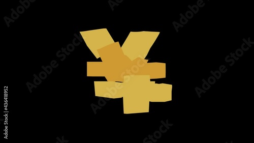 Animation of transforming latin symbol official currency of Japanese yen into the currency code JPY. Colors of letters - of  Nisshki, black, white. Background is an alpha channel. photo