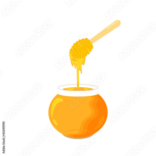 The flow of honey from the honeycomb with bees and different liquid flow.vector illustration and icon.