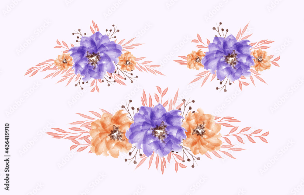 Set of watercolor bouquet floral decoration