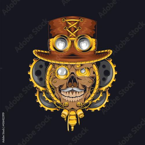Skull steampunk illustration vector template