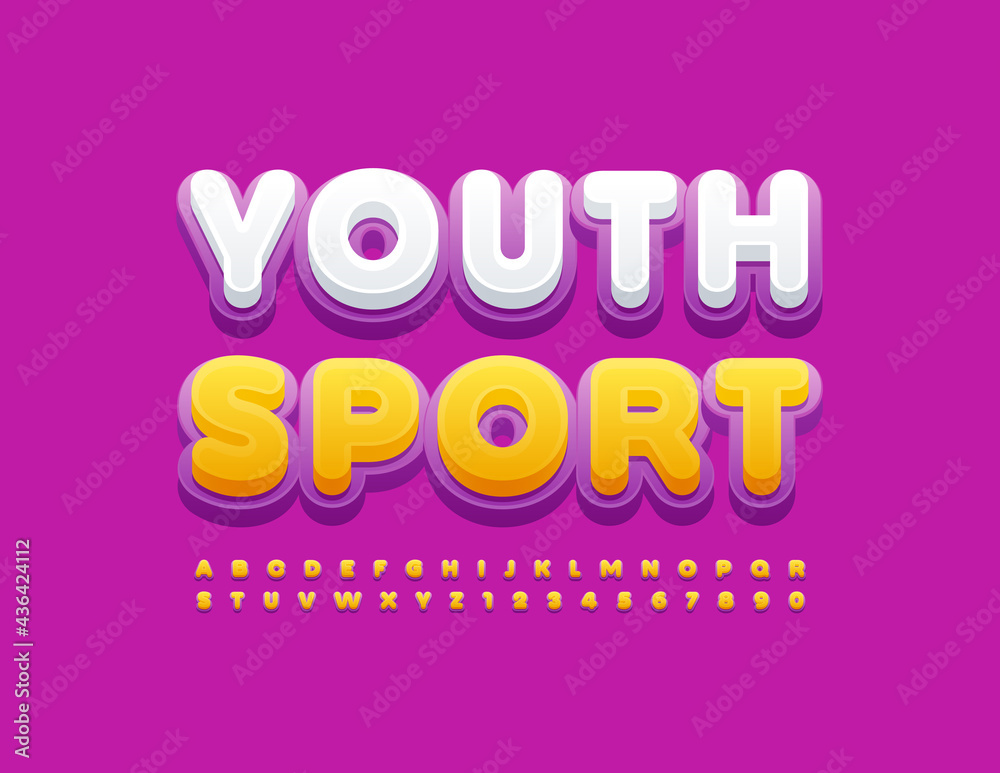 Vector colorful Sign Youth Sport. Bright Kids Font. Creative Alphabet Letters and Numbers