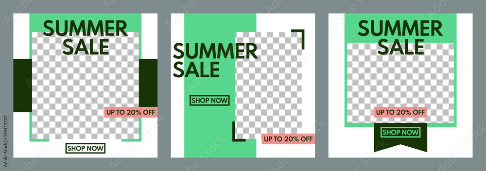 summer sale, social media post vector templates set, light and dark green colors summer sale, social media post vector templates set, light and dark green colors