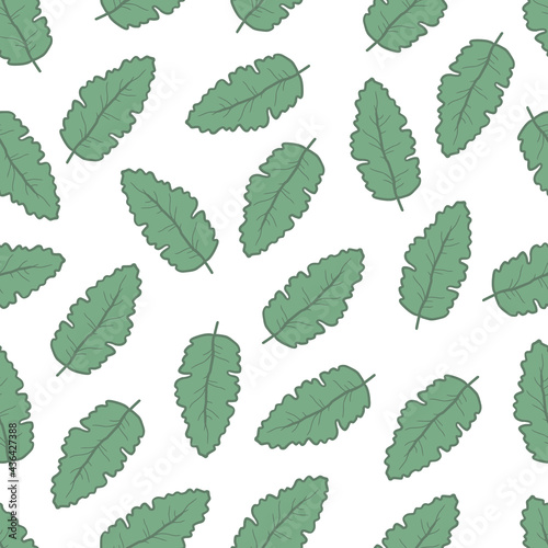 Hand drawn seamless floral pattern of simple leaf. Doodle sketch line style. Vector illustration for nature foliage wallpaper, background, textile design. © Polina Tomtosova