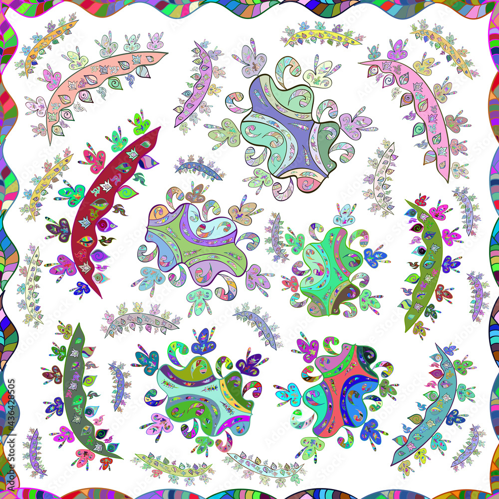 Obraz premium Seamless pattern with interesting doodles on colorfil background. Raster illustration.