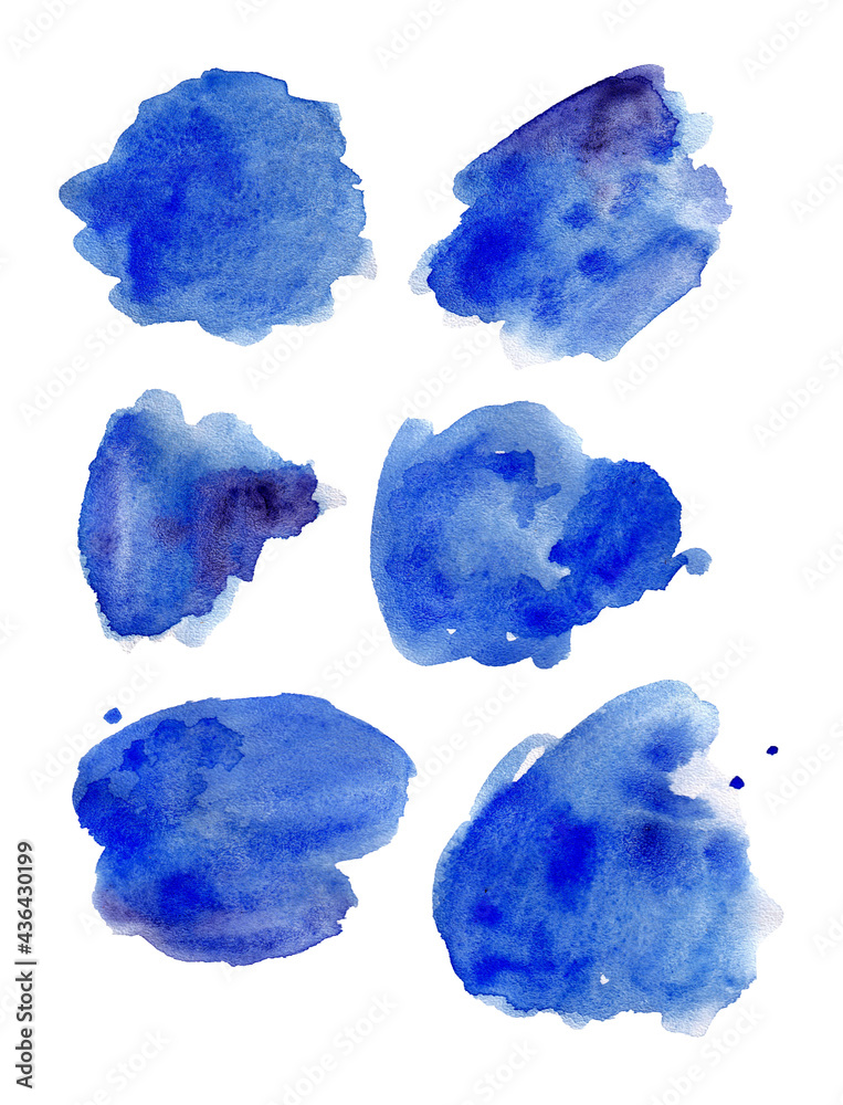 blue watercolor stain. colored watercolor stains. paint texture. blots, stains, streaks
