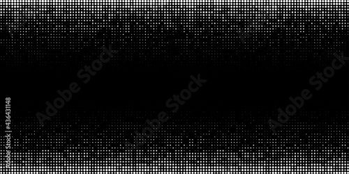 White Halftone horizontal gradient pattern. Background using halftone random dots texture. Grunge backdrop. Technology design element. Vector Illustration