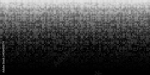 White Halftone horizontal gradient pattern. Background using halftone random dots texture. Grunge backdrop. Technology design element. Vector Illustration