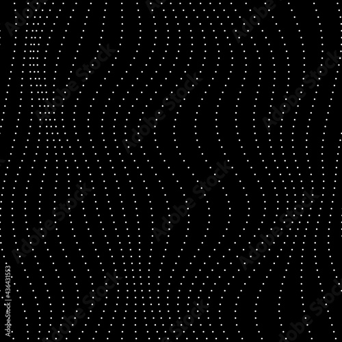 Seamless wavy array of dots pattern for print or digital use. High quality illustration. Optical illusion halftone effect repeat texture for background. Motion and flow liquid or fabric concept.