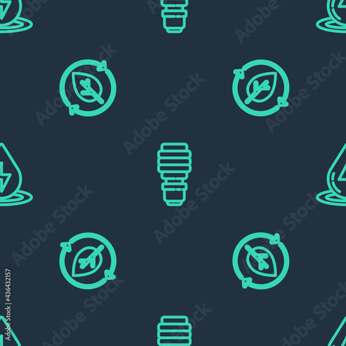 Set line LED light bulb, Recycle and leaf and Water energy on seamless pattern. Vector