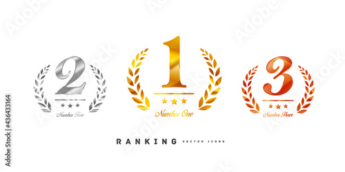 Gold, silver and bronze number1,number2,number3 ranking icon set , 1st, 2nd, 3rd