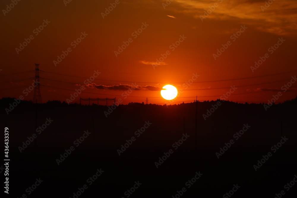 Obraz premium 千葉県香取郡の夕焼け風景