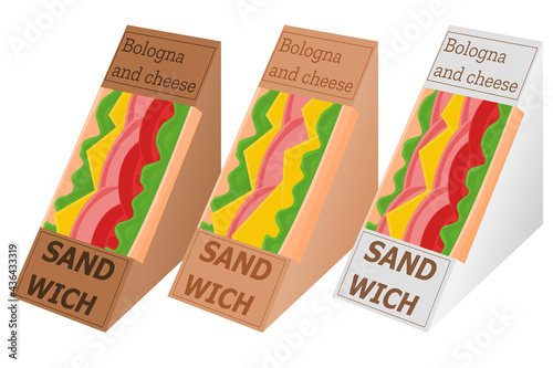 Boxed Bologna and Cheese Sandwiches. illustration