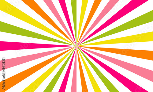 Rainbow color burst background. Rays background in retro style. Vector.	
